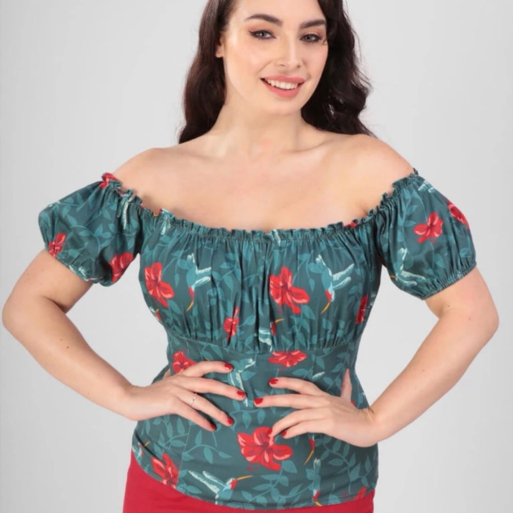 Collectif peasant top teal hummingbird
